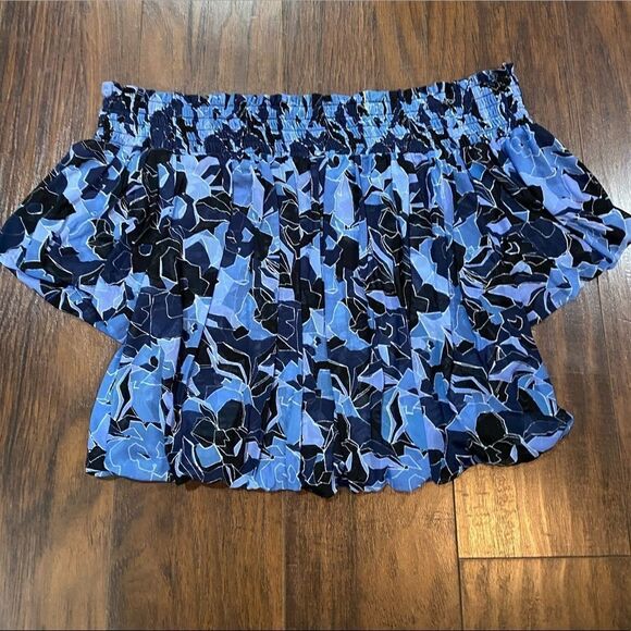 Free People Technicolor Blue Bubble Top Dark Combo Small - Picture 4 of 9